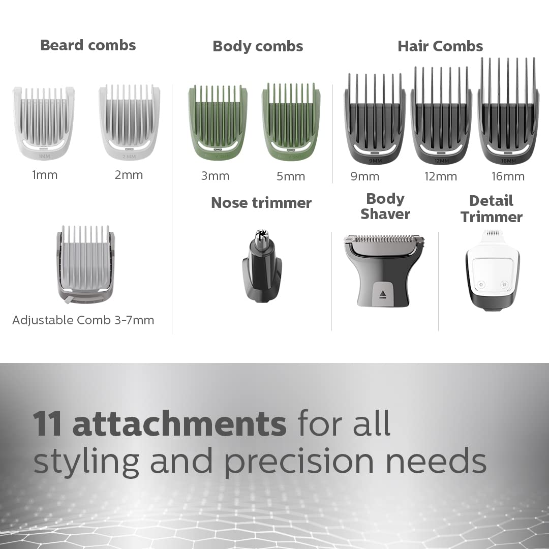 Philips Multi Grooming Kit MG7715/13, 13-in-1 - All-in-one Trimmer. Power adapt technology for precise 120 Mins Run Time with Quick Charge فيليبس مجموعة العناية المتعددة 13 في 1، للوجه والرأس والجسم تقنية باور ادابت120 دقيقة مع شحن سريع Philips Multi Grooming Kit MG7715/13, 13-in-1 - All-in-one Trimmer. Power adapt technology for precise 120 Mins Run Time with Quick Charge فيليبس مجموعة العناية المتعددة 13 في 1، للوجه والرأس والجسم تقنية باور ادابت120 دقيقة مع شحن سريع